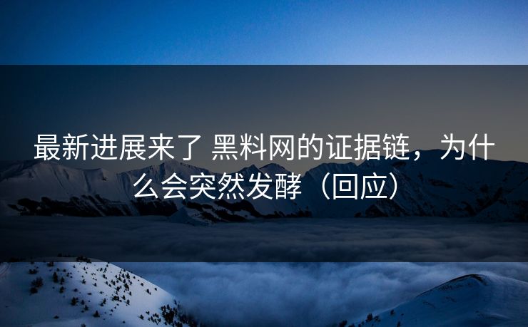最新进展来了 黑料网的证据链，为什么会突然发酵（回应）