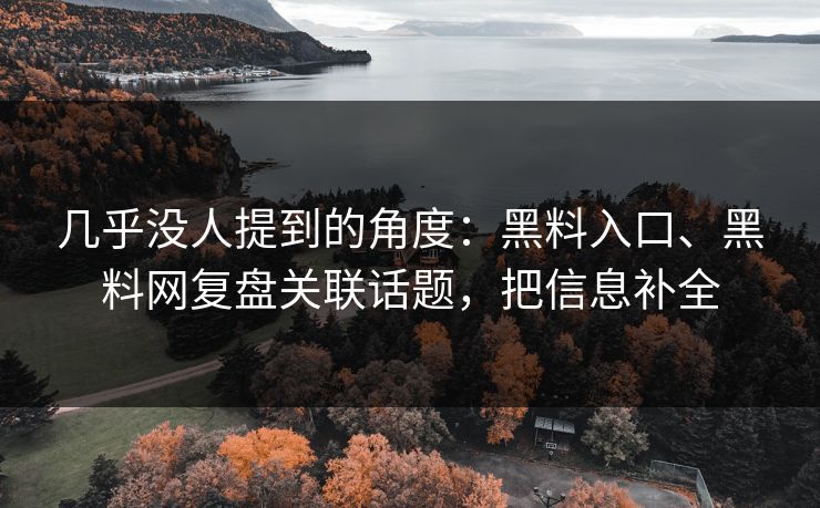 几乎没人提到的角度：黑料入口、黑料网复盘关联话题，把信息补全