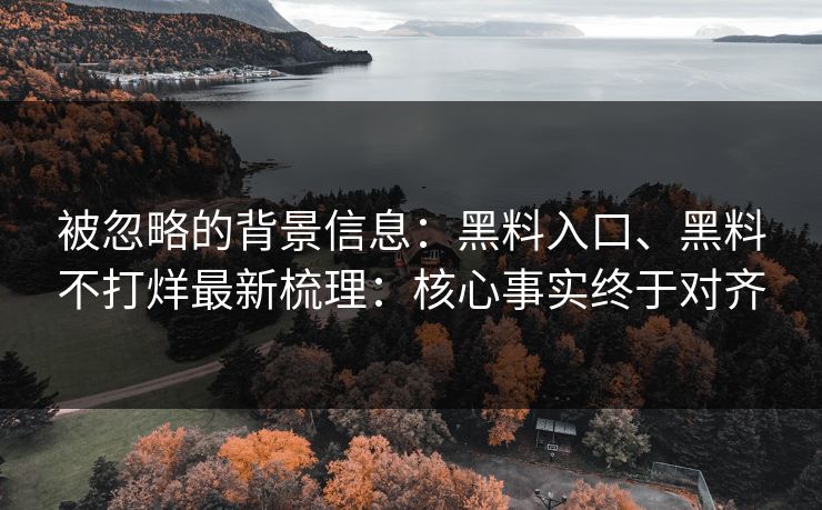 被忽略的背景信息：黑料入口、黑料不打烊最新梳理：核心事实终于对齐
