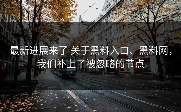 最新进展来了 关于黑料入口、黑料网，我们补上了被忽略的节点