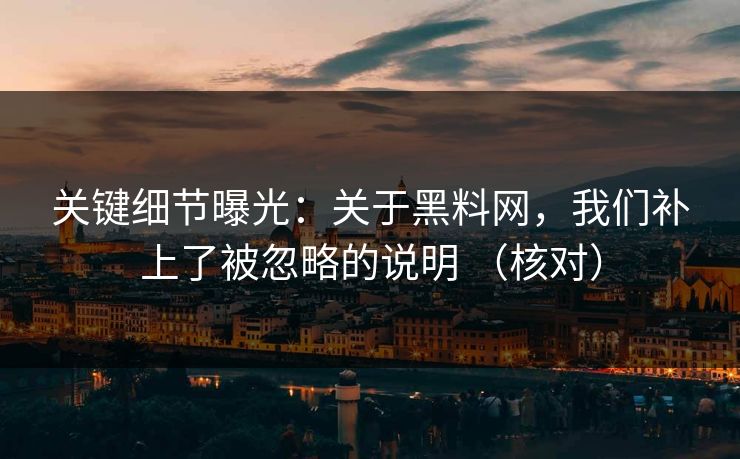 关键细节曝光：关于黑料网，我们补上了被忽略的说明 （核对）