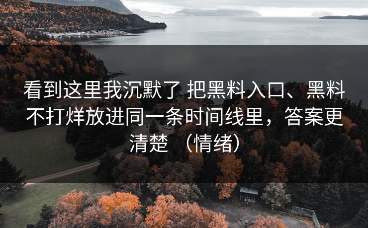 看到这里我沉默了 把黑料入口、黑料不打烊放进同一条时间线里，答案更清楚 （情绪）