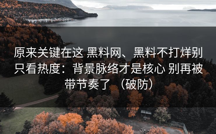 原来关键在这 黑料网、黑料不打烊别只看热度：背景脉络才是核心 别再被带节奏了 （破防）
