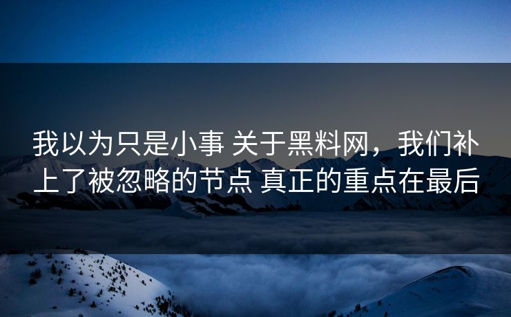 我以为只是小事 关于黑料网，我们补上了被忽略的节点 真正的重点在最后