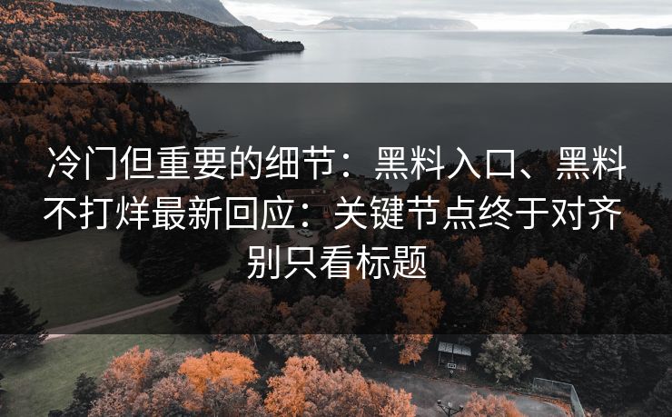 冷门但重要的细节：黑料入口、黑料不打烊最新回应：关键节点终于对齐 别只看标题