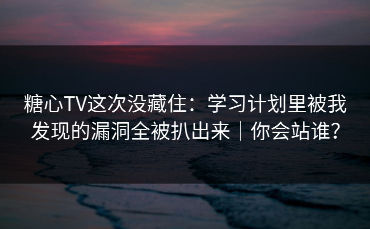 糖心TV这次没藏住：学习计划里被我发现的漏洞全被扒出来｜你会站谁？