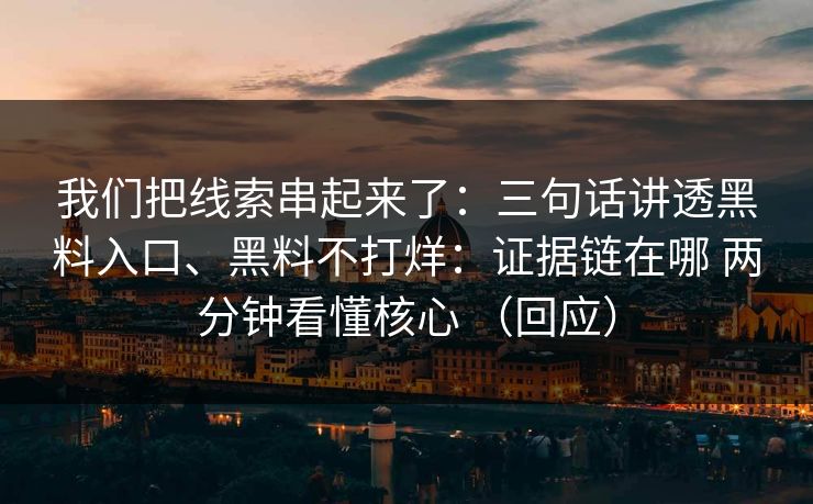 我们把线索串起来了：三句话讲透黑料入口、黑料不打烊：证据链在哪 两分钟看懂核心 （回应）